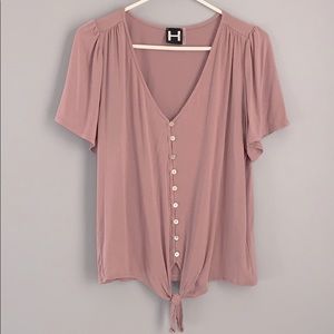 Puff Sleeve Tie Hem Button Down Shirt
